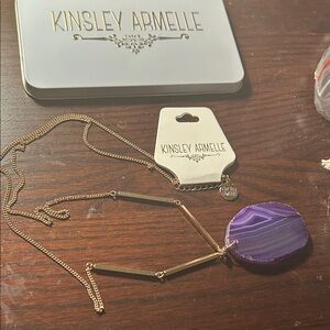 Kinsley Armelle Gold Necklace with Purple Agate Pendant
